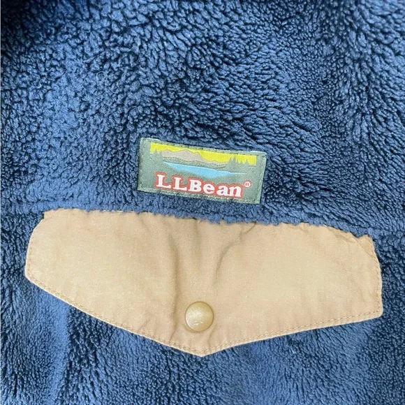 L.L. Bean Jacket Mens XLarge Blue Brown Hi Pile Fleece - Picture 3 of 7